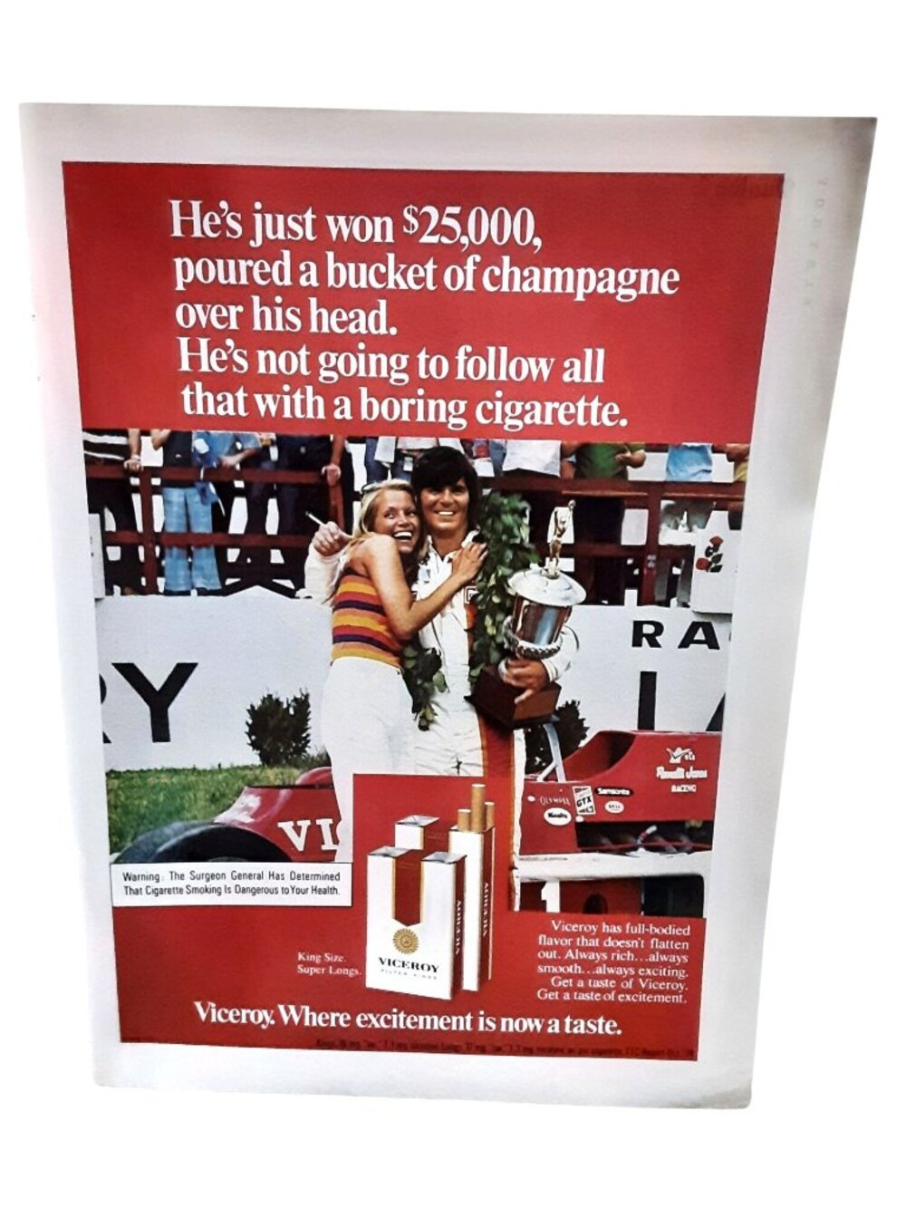 1975 Viceroy Cigarettes Racing Winner Vintage Print Ad Auto Racing
